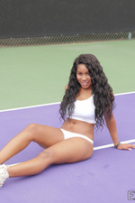 Sporty Ebony Babe Jenna Foxx Strips And Spreads 05