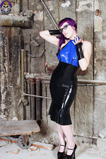 Purple Haired Goth In Latex 13