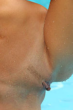 Skinny Hot Brunette Topless In Pool 14