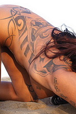 Tattoed babe in silver bikini 09