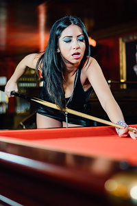 Hot Latina Julia De Lucia Strips On The Pool Table
