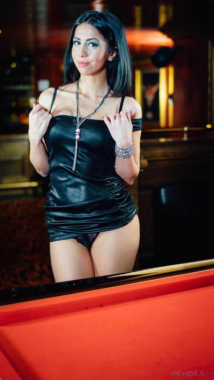 Hot Latina Julia De Lucia Strips On The Pool Table