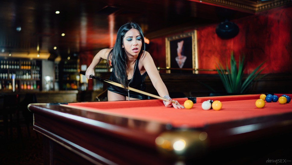 Hot Latina Julia De Lucia Strips On The Pool Table