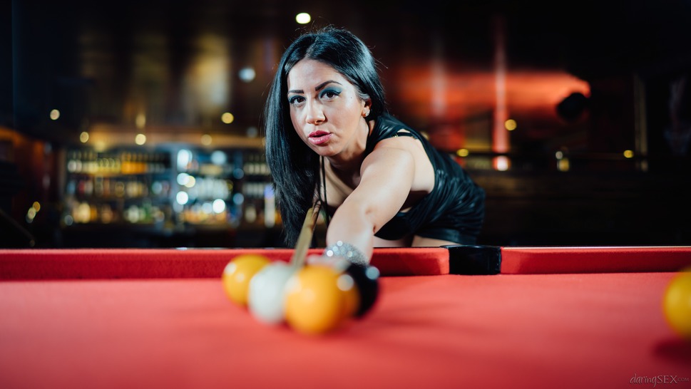 Hot Latina Julia De Lucia Strips On The Pool Table