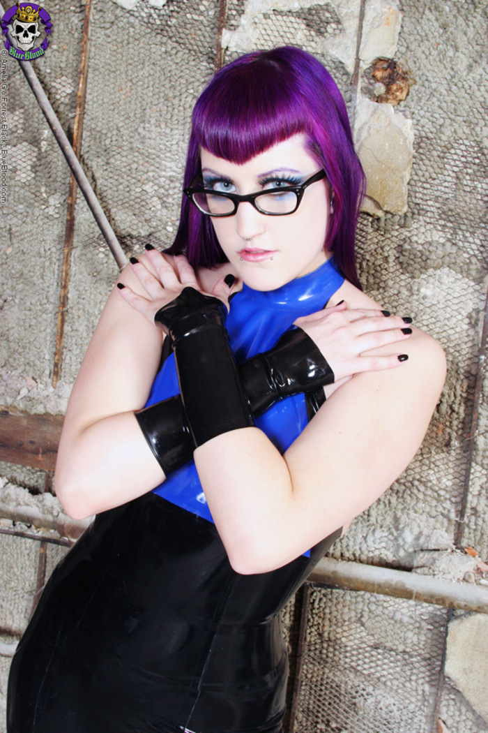 Purple Haired Goth In Latex
