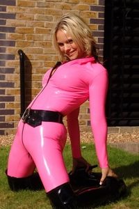 Pink latex catsuit 